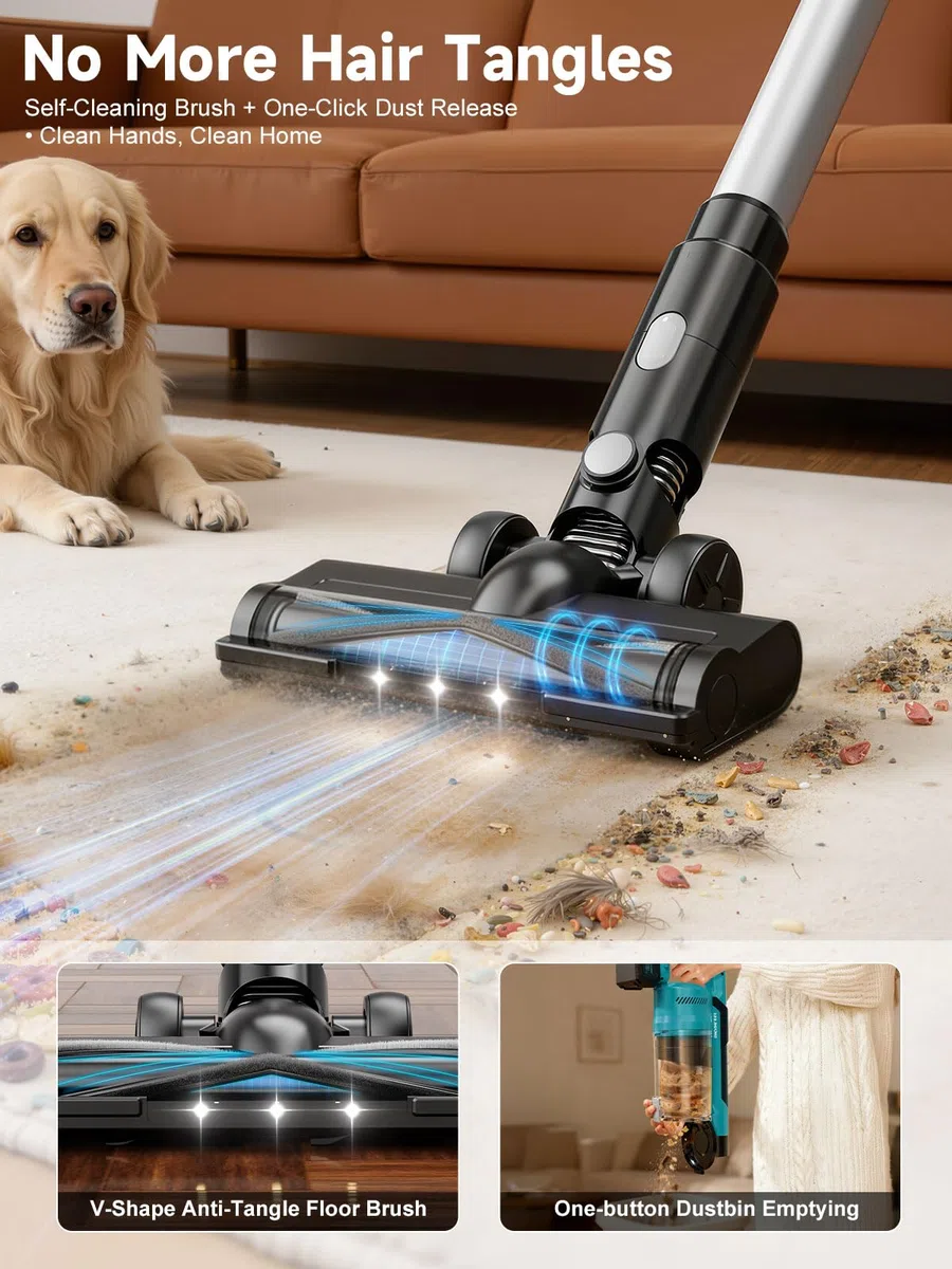 700W/60000Pa Aspirapolvere Senza Fili, Scopa Elettrica senza Filo Potente 70 Min Autonomia, Anti-groviglio/OLED Schermo/2,0L Cup Aspirapolvere Senza Fili Potente, Adatto per Tappeti/Pavimenti/Capelli