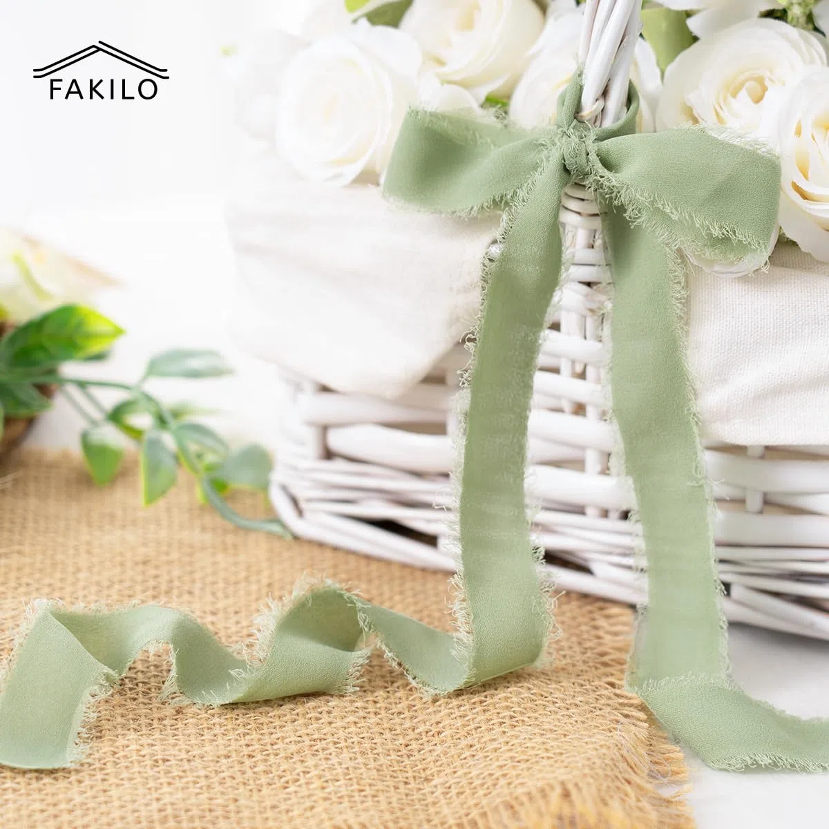 Nastro in Chiffon Frange Fatto a Mano 4 Rotoli 1'' X 5 Yd Verde Chiaro, 20 Yd Nastro di Seta per Inviti di Nozze, Bouquet da Sposa, Confezione Regali