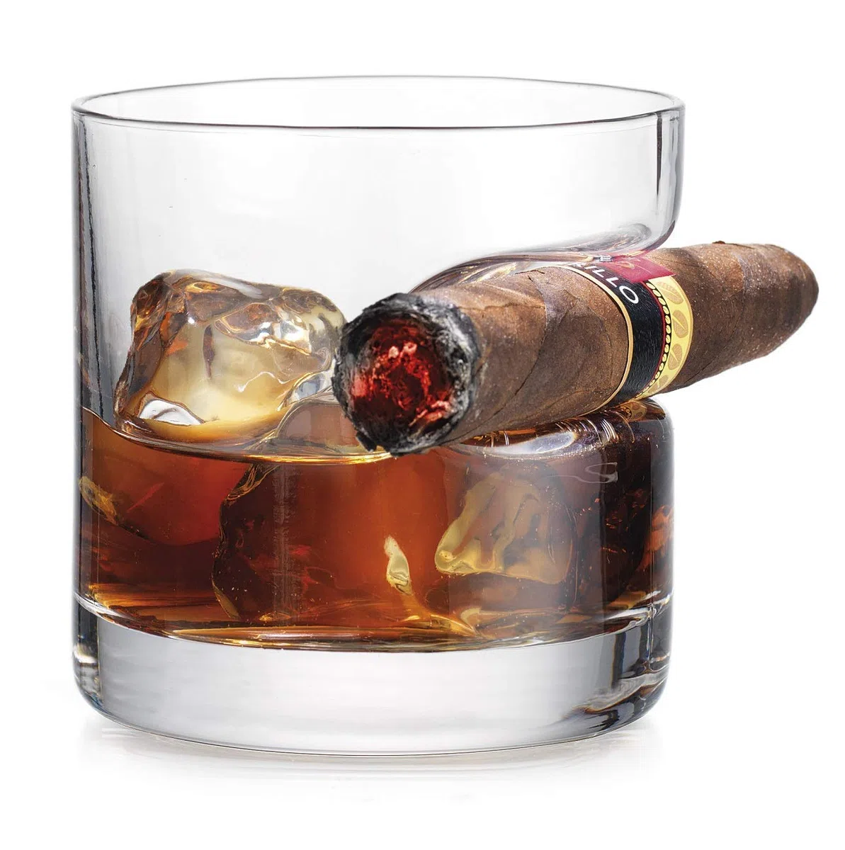 Whisky Cigar Glass, doppio bicchiere vecchio stile con poggia-sigaro integrato, adatto per Whisky, Scotch, birra, vino (onda)