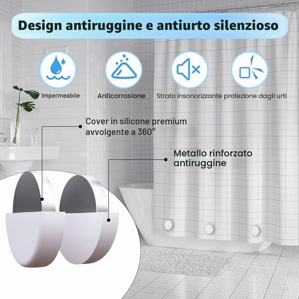 3 paia di pesi per tenda da doccia antiruggine, con magneti avvolti in silicone, Calamite Tende, Rotondo Magnetico Tenda Pesi, adatti per tende da doccia, tovaglie e tende