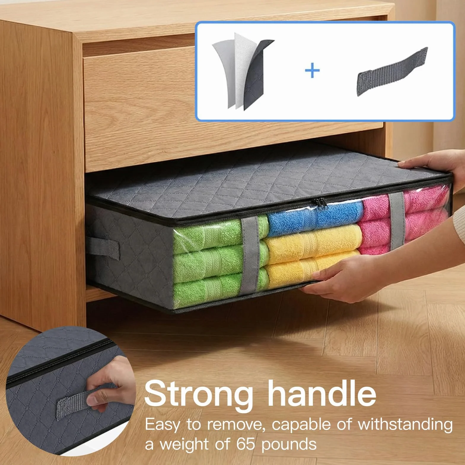 4 Pezzi Scatole Sotto Letto Contenitore 60x45x15cm Contenitori Sottoletto con Finestra di Osservazione e Maniglia per Piumoni, Lenzuola, Vestiti per Camera da Letto, Armadio
