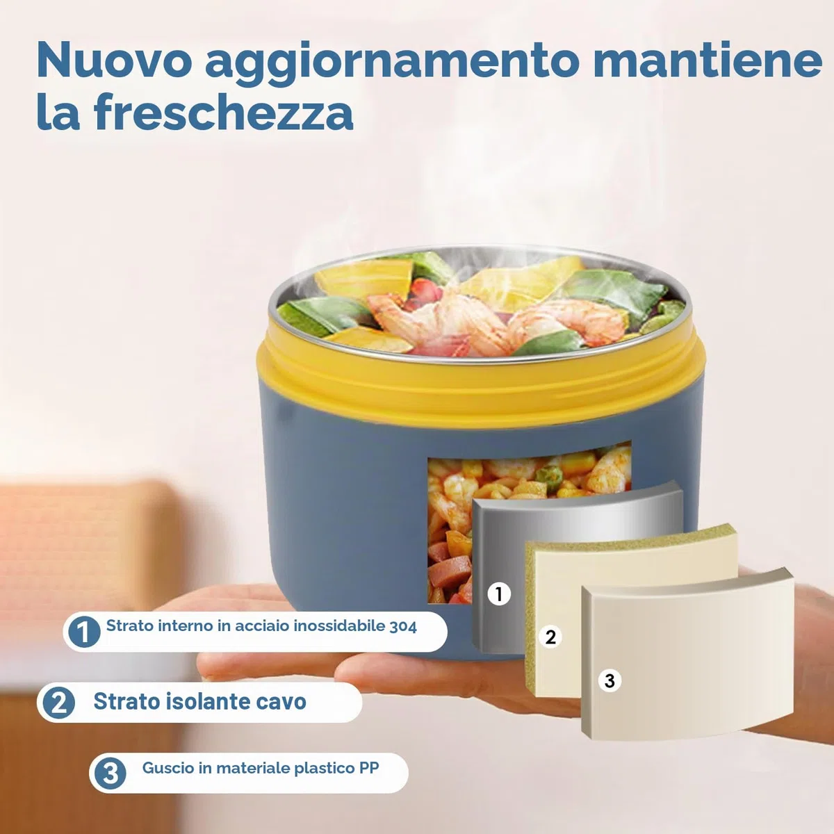 Termos per Alimenti, Contenitore Termico 550ml, Contenitore per Pranzo in Acciaio Inossidabile con Coperchio Contenitori per Conservazione Degli Alimenti Scatole Picnic (Mantieni caldo, Blu oceano)