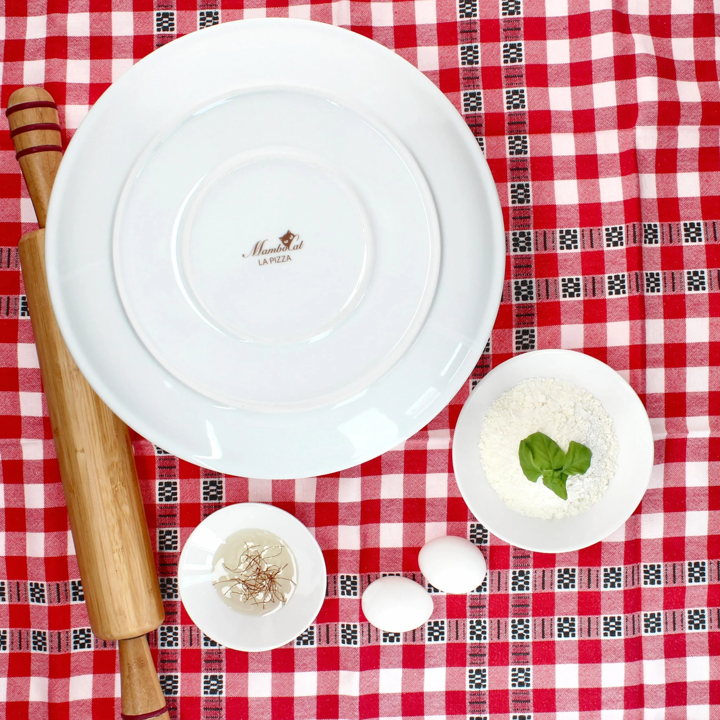MamboCat - Set di 6 piatti per pizza Ø 30,5 cm, per 6 persone, grandi piatti da pizza in porcellana con decorazione e scritte di pizza, per pizze o per servire, piatto da portata XL