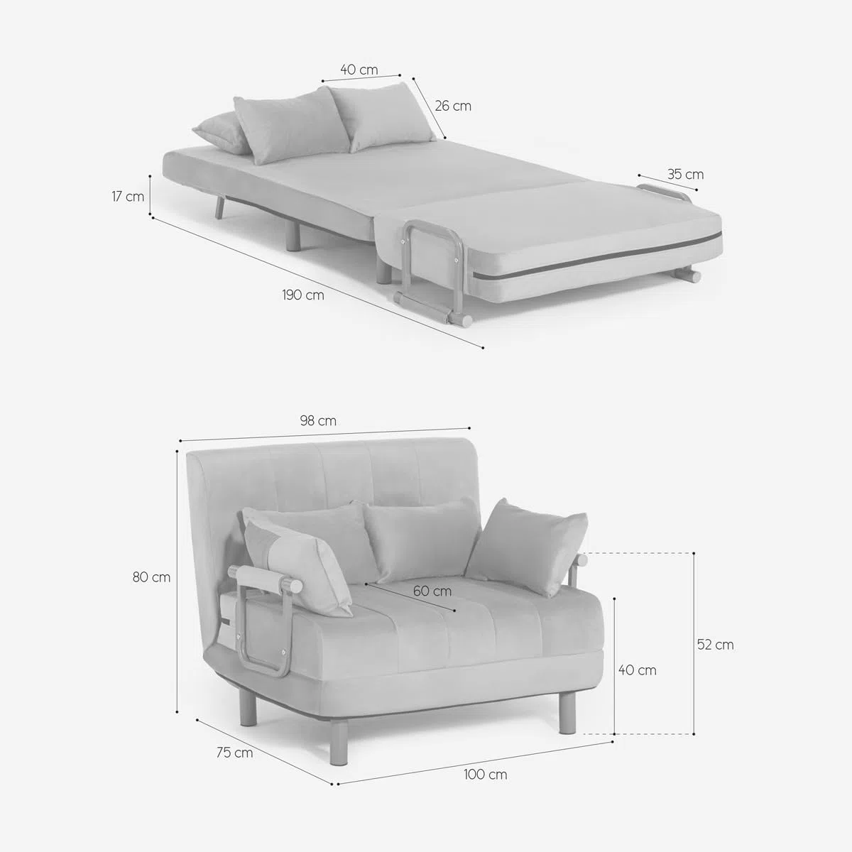 Produce Shop Poltrona Letto in Tessuto Pieghevole salvaspazio Deborah Twin Class - Grigio Scuro
