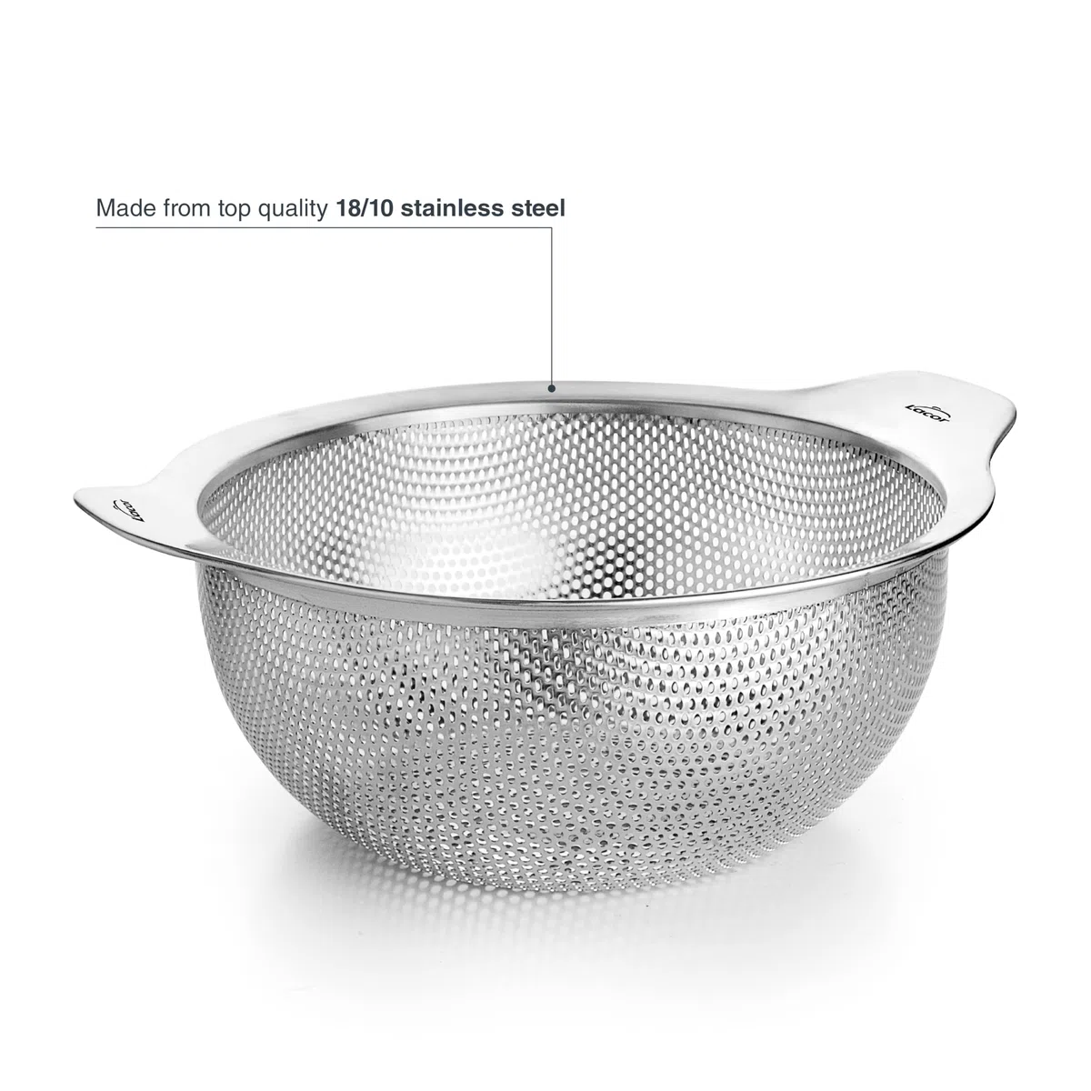 Lacor 62732 - Scolapasta Cucina Inox, Acciaio Inossidabile 18/10 e Ø20 cm | Contenitore universale impilabile con manici per scolare verdura o pasta. Adatto a pentole e lavastoviglie.
