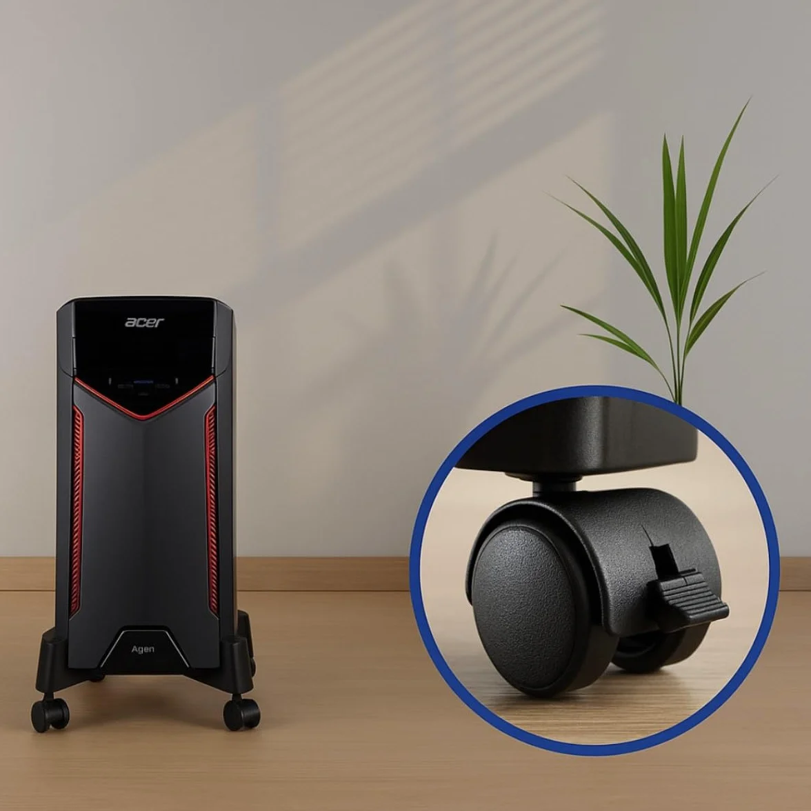 Supporto Regolabile per CPU con Ruote, Larghezza Fino a 25 cm, Capacità di Carico 25 kg, con Ruote Blocabili, Colore Nero - EW1292