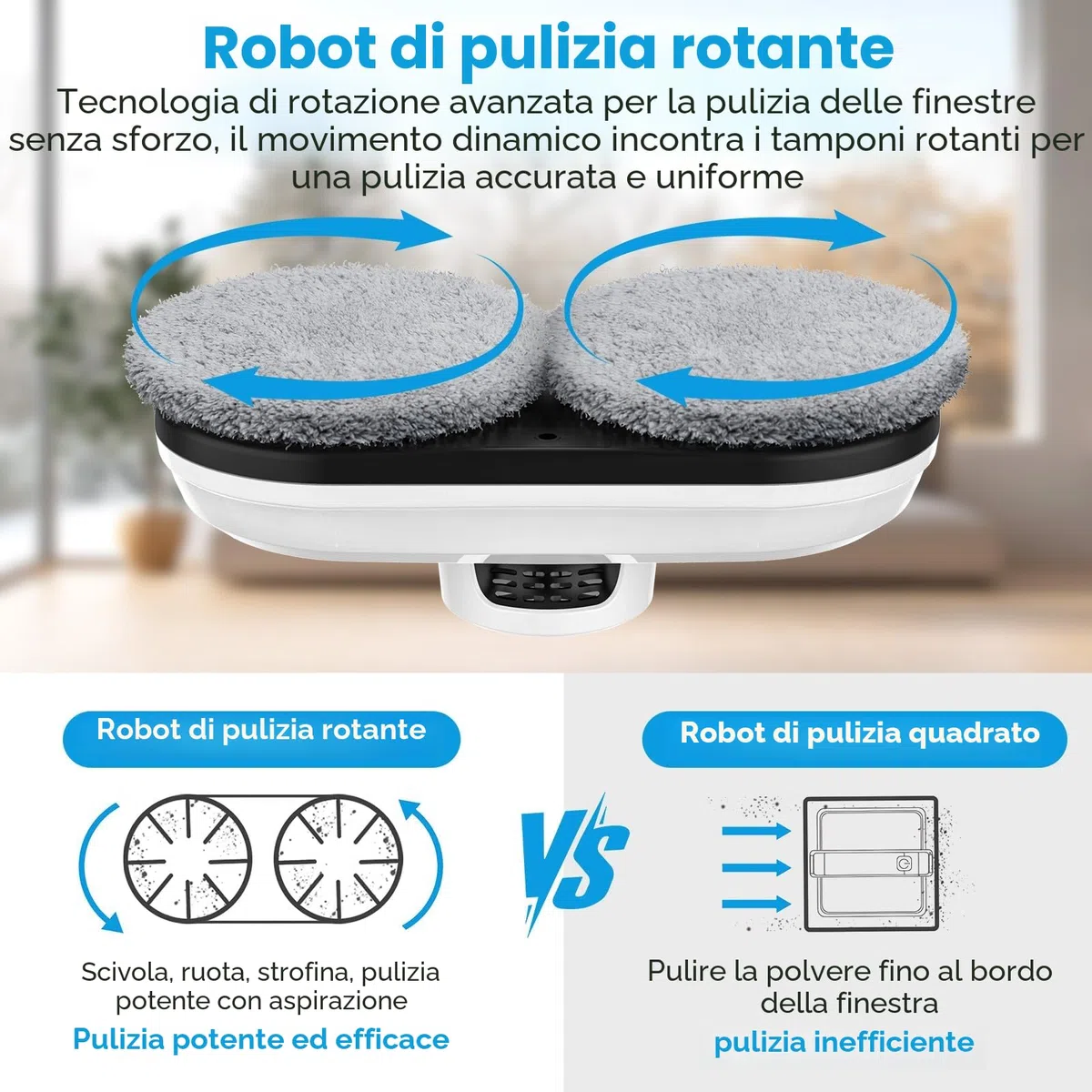 Robot lavavetri 5600Pa, Robot Lavavetri Finestre con Getto Automatico Spruzzo, Navigazione Intelligente, Rilevamento dei Bordi, Sistema di Sicurezza, Telecomando, per Finestre, Specchi e Piastrelle