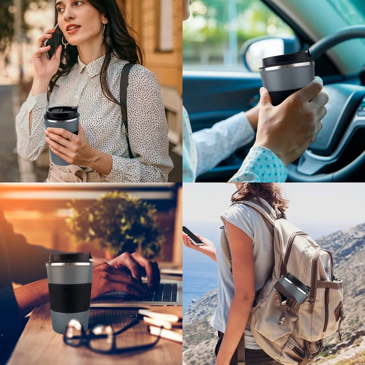 Tlater Tazza da viaggio isolata da 380 ml, con coperchi a tenuta stagna, tazza da viaggio per caffè, tazza da viaggio a doppia parete in acciaio inox, per bevande calde e fredde, caffè, acqua e tè