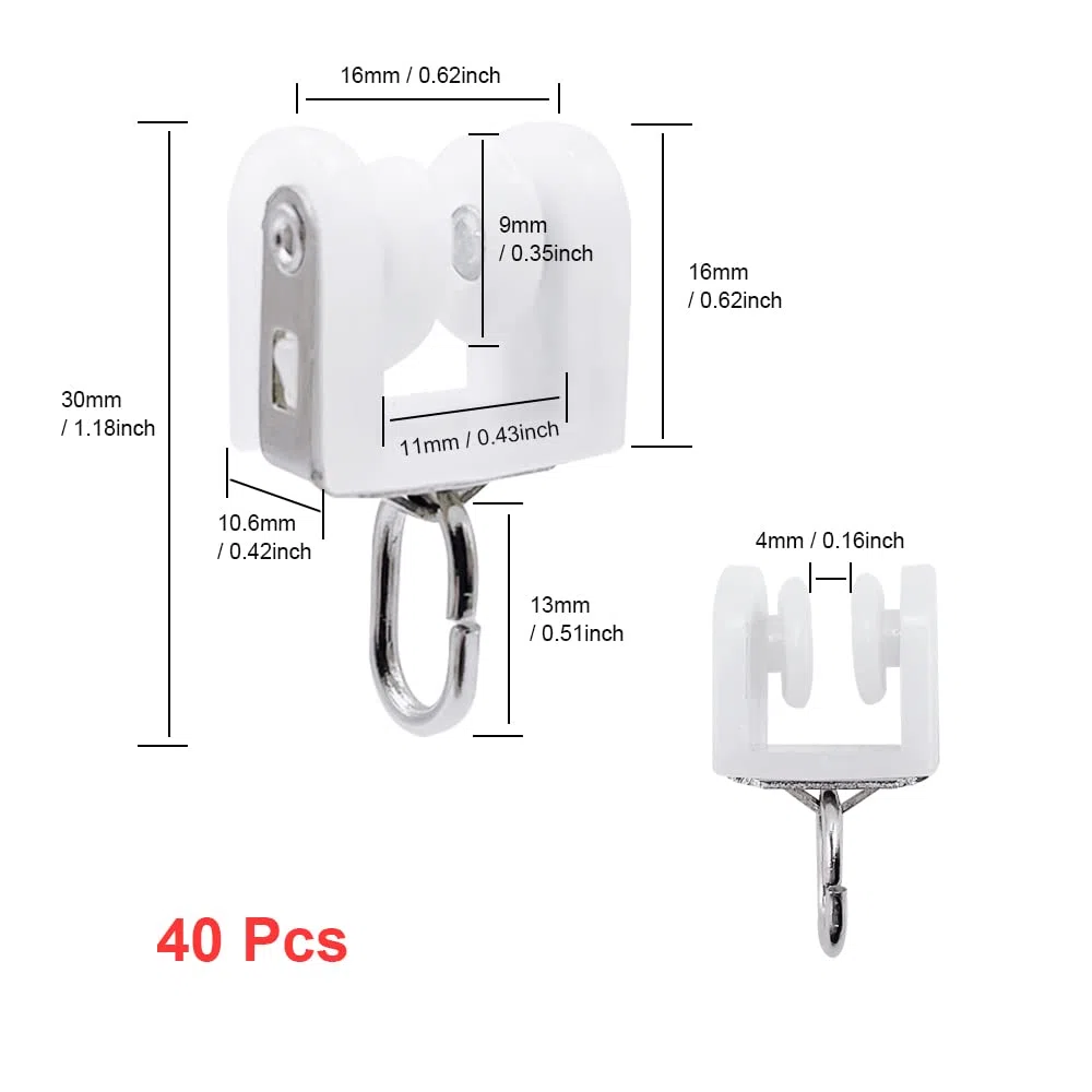 Rulli per Binario Della Tenda,40 Pezzi Scorrimento per Binari per Tende,puleggia per cingoli,per Accessori Per Binari Per Tende Da Soffitto(Bianco)
