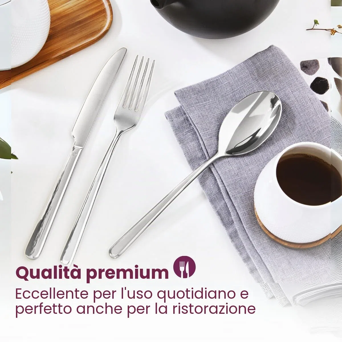 Sambonet Linear 52513-N1 - Set di Posate da Tavola monoblocco in acciaio inox 18/10, per 6 persone, 30 pezzi: 6 forchette, 6 cucchiai, 6 coltelli, 6 forchette dolce, 6 cucchiaini tè