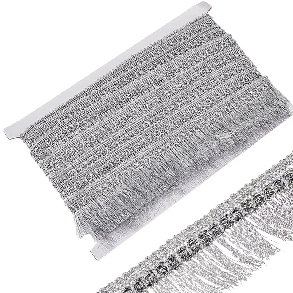 GORGECRAFT 15Yds Frange Argento Nappa Finitura In Pizzo Metallico Nastro con Nappa 32mm Largo Glitter Bordo Intrecciato Rifinitura per Fai Da Te Cucito Artigianato Abbigliamento Tende Tovaglia Gonna