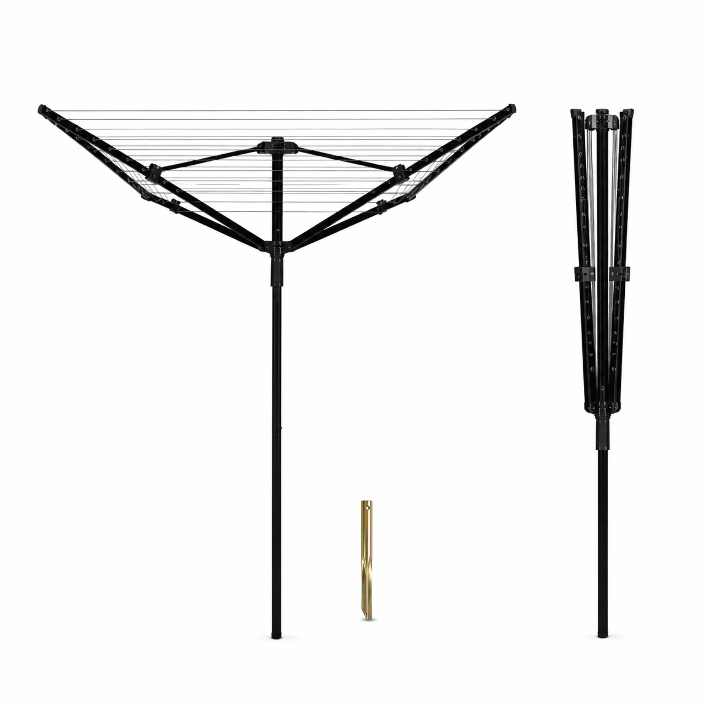 Vonia Stendibiancheria da Esterno 45 m - Stendino Rotativo 4 Bracci in Alluminio, Ancoraggio Metallico Incluso, Fili Retensionabili, Giardino, Nero