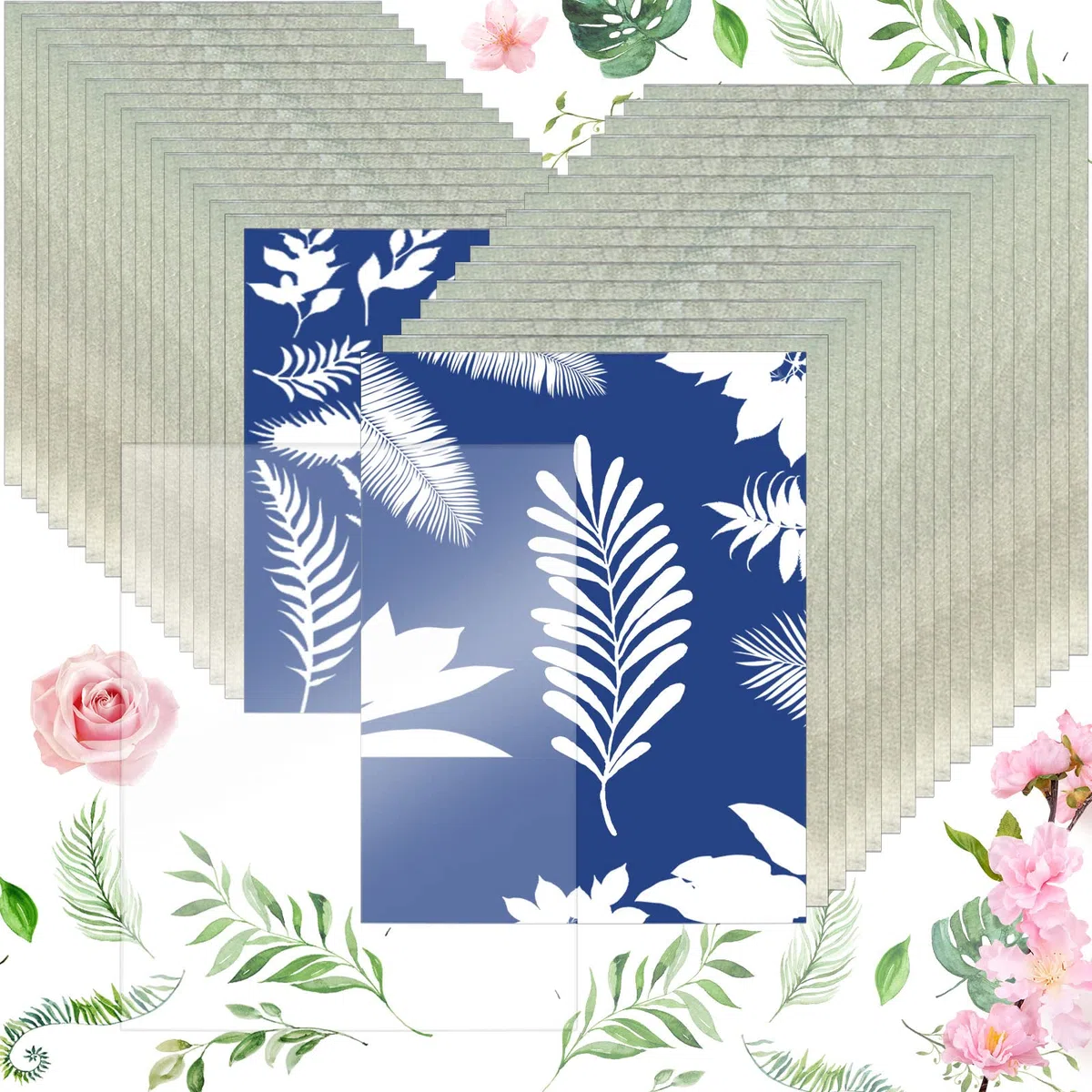 32pcs A5 cianotipia kit,Carta da disegno solare con pannello in PVC Stampa solare Set di carta da stampa naturale per Progetti di artigianato artistico fai da te per adulti