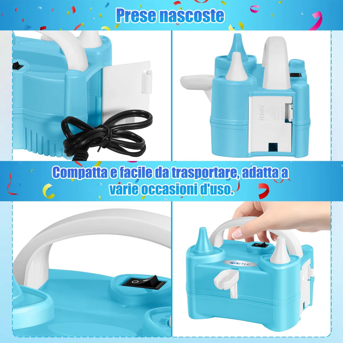 Pompa per Palloncini Elettrica Portatile, 220-240V Macchina per Gonfiare Palloncini Elettrico, Pompa Aria per Palloncini Elettrica con 2 Boccagli Modalità per Compleanni, Matrimoni Decorazioni