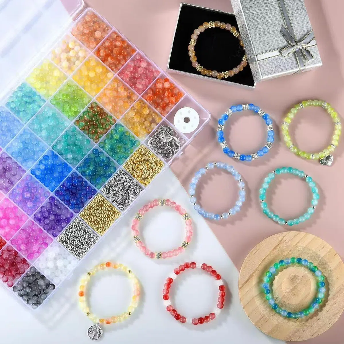 Perline per Braccialetti Realizzato in Vetro Set Completo di Accessori Versatile per L'uso Quotidiano Nclude 34 Stili Impermeabile e Resistente Adatto a Ogni Occasione Monocolore