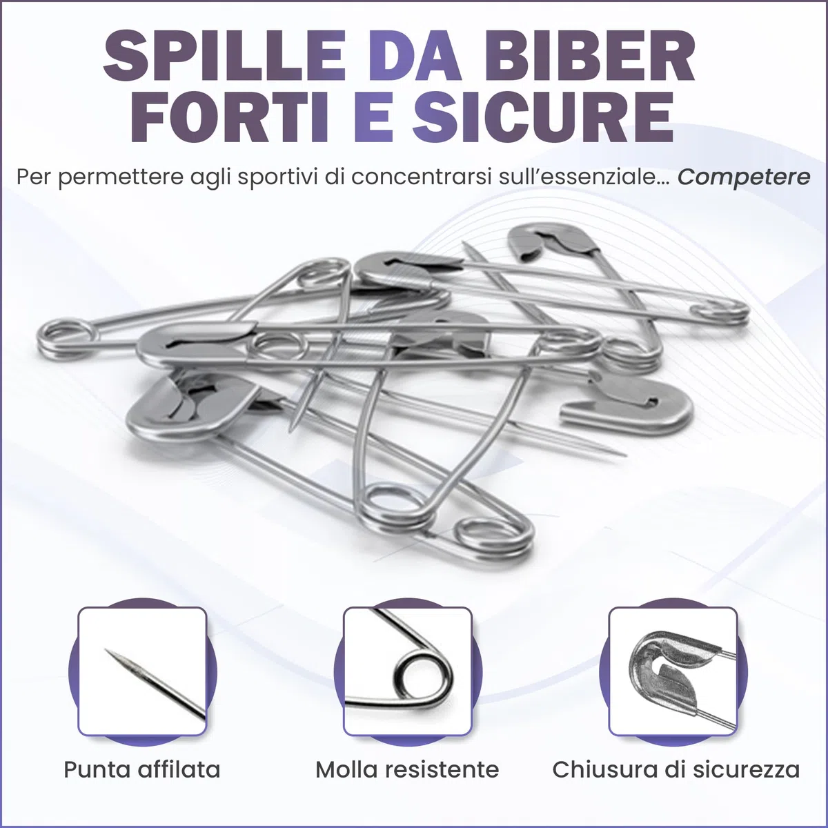 Scatola di Spille da Balia 26mm senza Nichel, per Dorsali, Ideale per Eventi di Running e Gare Sportive, Medie, per Organizzatori e Corridori (1000 spille di sicurezza)