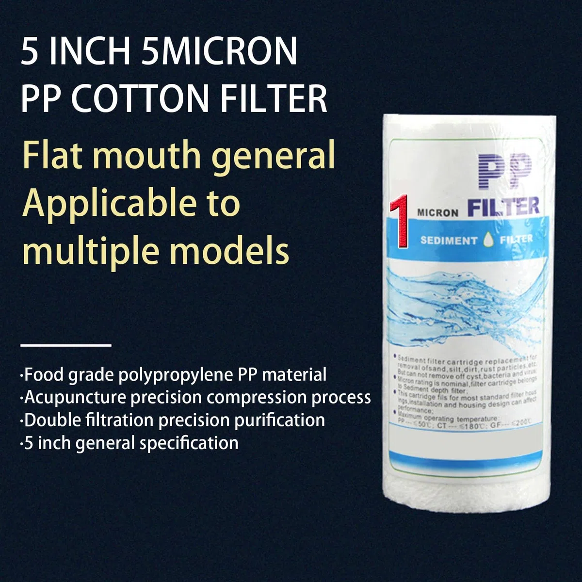 Filtro sedimenti in PP tutta la casa 5" x 2,5", cartuccia ricambio filtro per acqua 5 pollici, filtro acqua ricambio lavello, confezione da 5(1 micron)