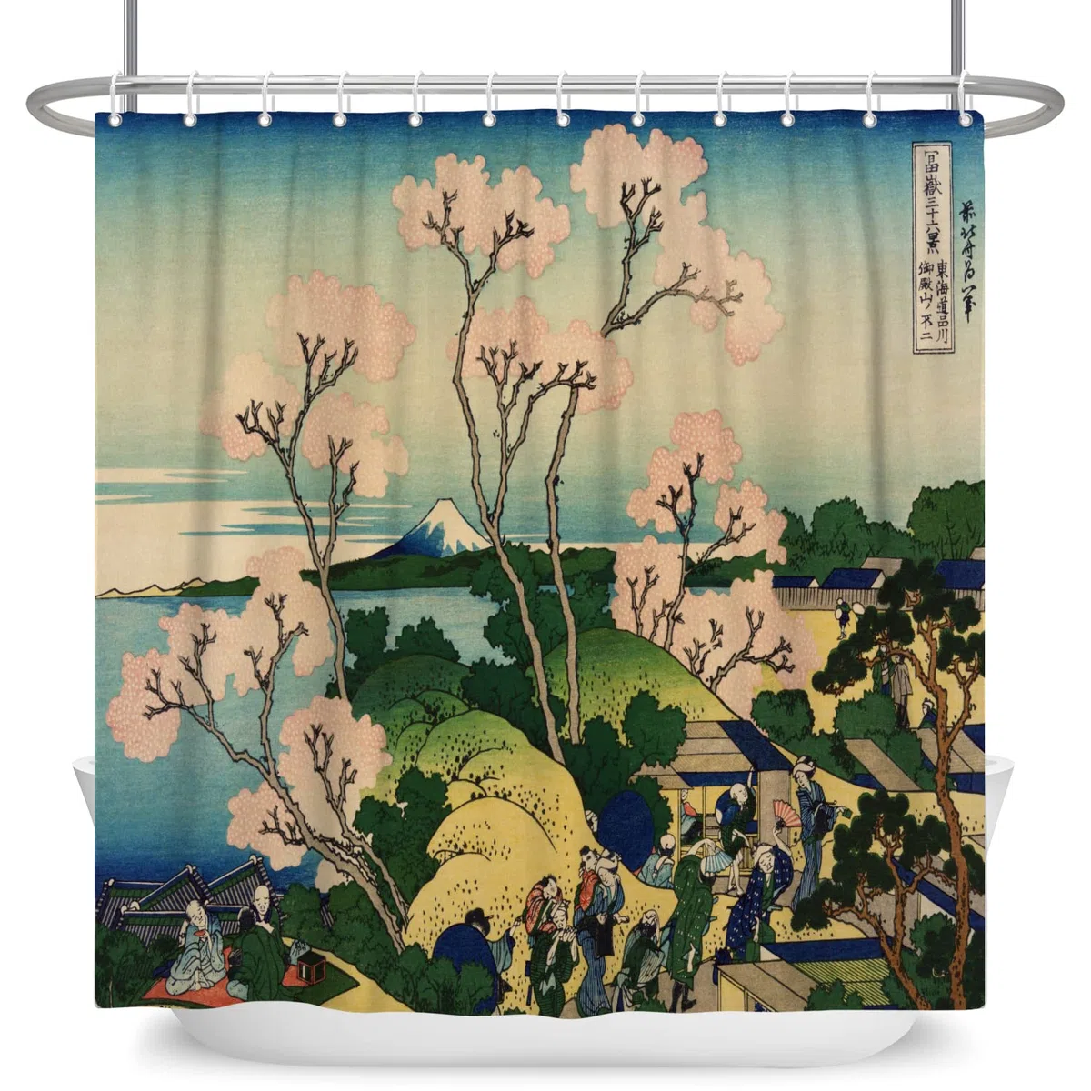 180x180cm Giapponese Molla Paesaggio Tenda da Doccia - Ciliegia Fiore Ukiyo-e Kanagawa Monte Fuji Tradizionale Etnico Anime per Bagno - Poliestere Con Ganci