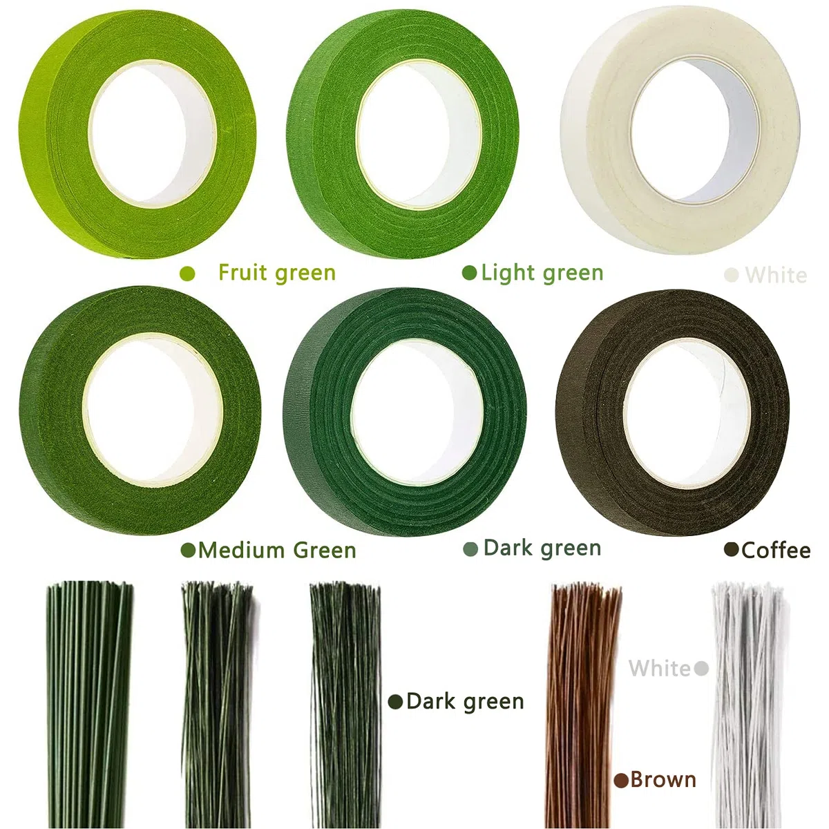Kit di strumenti per composizioni floreali, set da 6 rotoli di fusto e 220 pezzi di filo floreale (18/22/26 gauge) per bouquet di fiori, imballaggio e fai da te