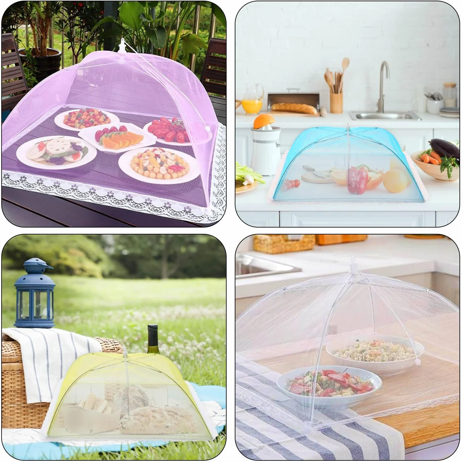 Lovesmile Coprivivande, 6 Pezzi Ombrellini Coprivivande, Coprivivande in Rete, Copri Cibo da Mosche, Pieghevole Rete per Alimenti Adatto per Proteggere Cibo Frutta Barbecue(6 Colori)