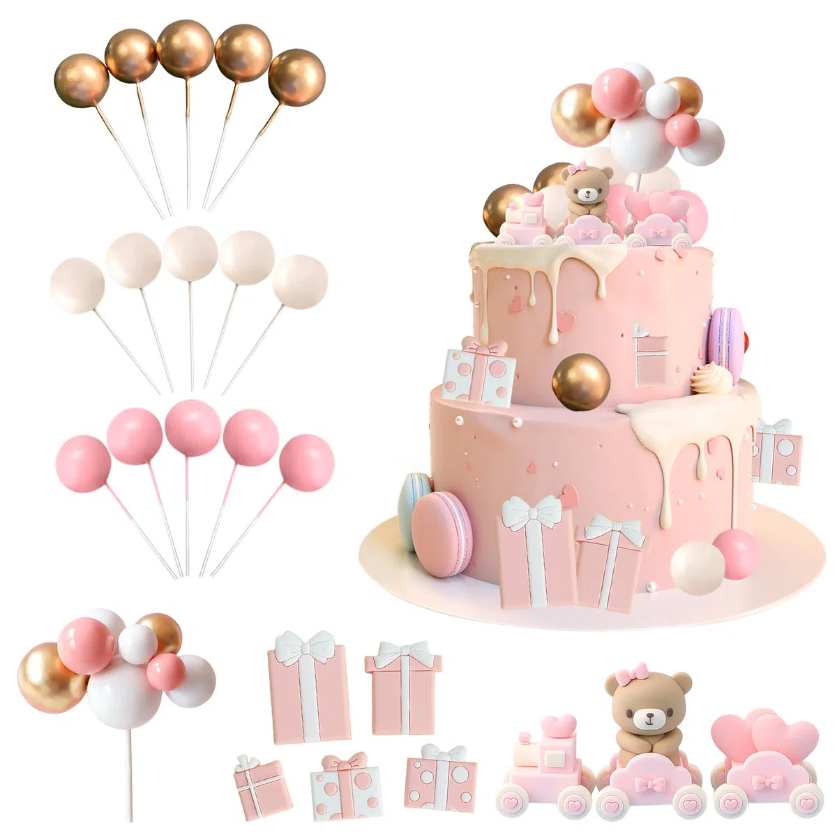 Nizirioo Decorazione per Torta Fai da Te Rosa - per Bambini, Compleanno, Matrimonio, Baby Shower