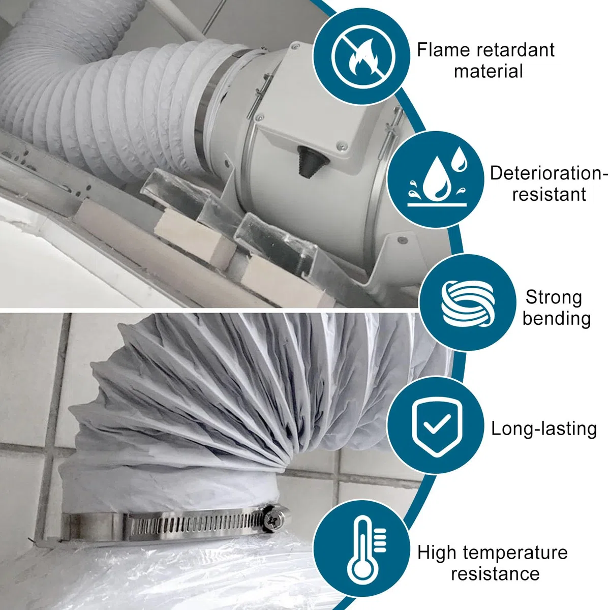 Tubo per aria condizionata, 3m tubo di ventilazione da 100 mm, tubi di scarico, resistente al calore, resistente alla corrosione, per Impianti di Climatizzazione, Asciugatrici, Cappe Aspiranti