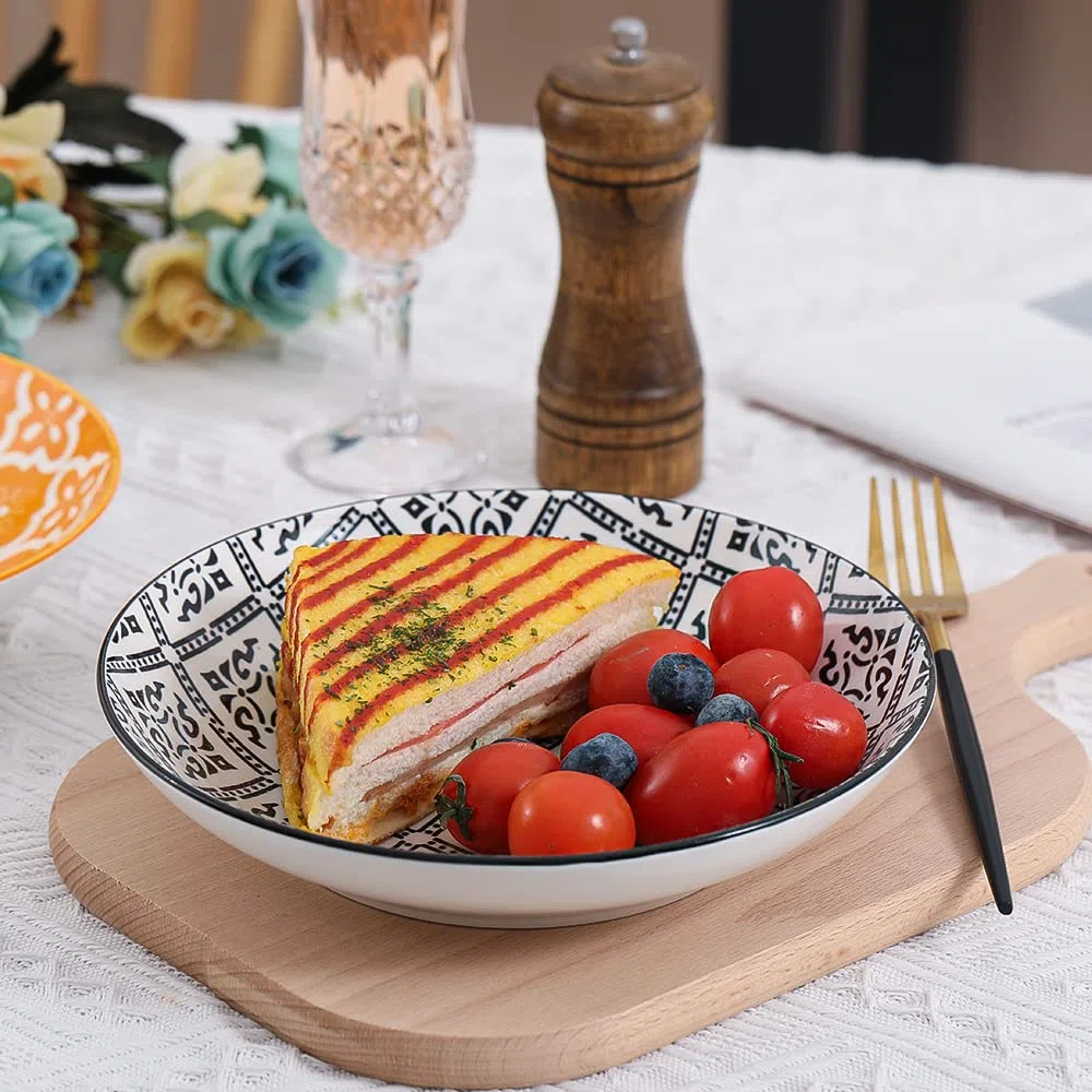 Servizio Piatti Fondi in Ceramica Colorati, Profondi 20 cm - per Zuppa | Insalata | Pasta | Gourmet | Risotto - Lavabile in Lavastoviglie e Microonde - Set di 6