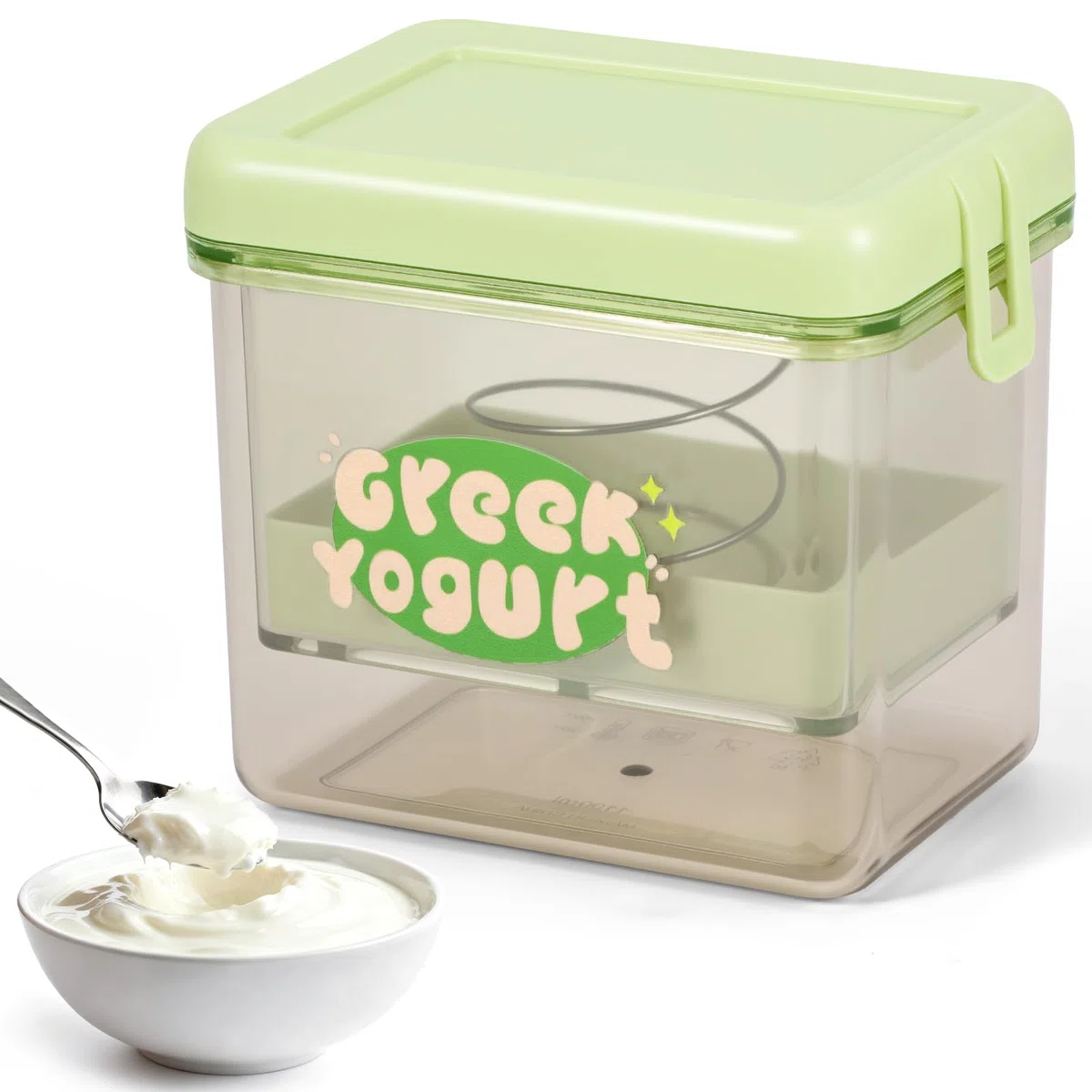 Colino per yogurt, 1000 ml, 225 fori fini a rete, filtro fine con coperchio, filtro versatile e trasparente, per yogurt greci spessi, latte di soia (verde)