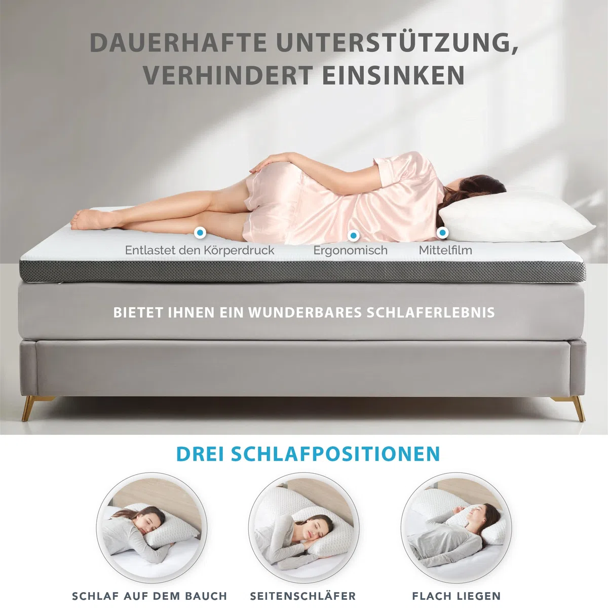 Degrees of Comfort Coprimaterasso 140x200 cm, 10cm H, 2 durezze H2 e H3, memory foam gel per divano letto camper.