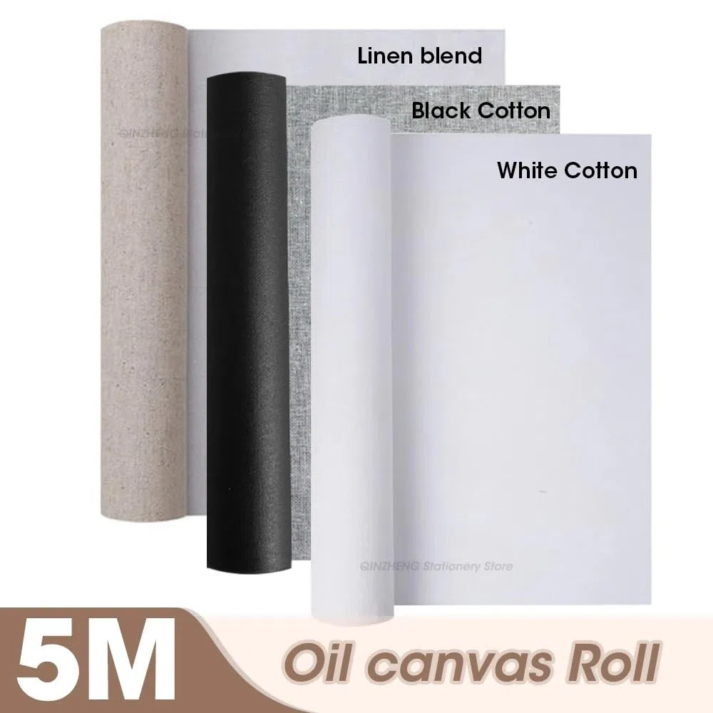 Rotolo Tela,Tela per Dipingere Rotolo Rotolo di Tela for Belle Arti, Bianco Nero Cotone e Misto Lino, Tela Vuota for Pittura a Olio, acrilici, Forniture artistiche, 0,57x5 m(Black Cotton)