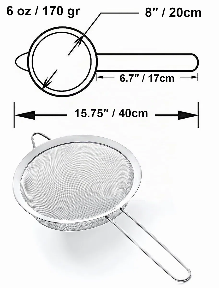 20cm Setacci in Acciaio Inox 304 a Maglia Fine – Alta Qualità Profession - Colino, Scolapasta