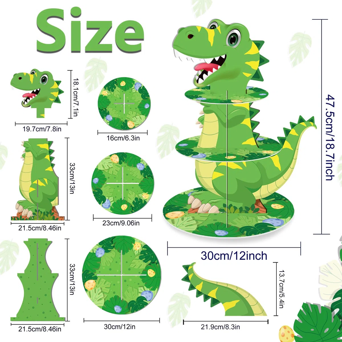Stand per Cupcake a 3 Livelli, Porta Dolci in Cartone Tema Dinosauri, Espositore Rotondo per Festa di Compleanno Bambini, Decorazione Tavolo Festa