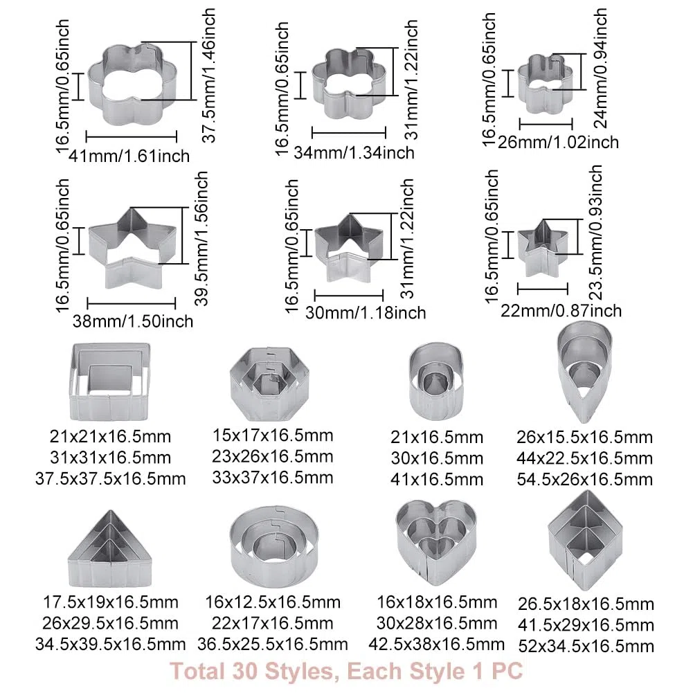 UNICRAFTALE Set di 30 fustelle per fori in pelle, 3 misure, a forma di cuore, a forma di stella, floreale, rotonde, in acciaio inox, per fai da te, artigianato in pelle