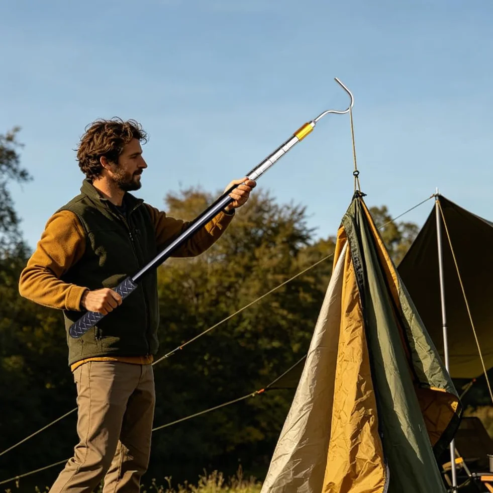 FARYODI Asta telescopica da 150 cm con gancio per tenda parasole, gancio per barca, gancio per barca, apritenda da sole, asta con gancio per aprire tende da sole, camper
