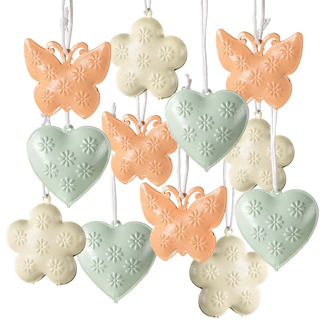 Logbuch-Verlag 12 ciondoli primaverili shabby chic farfalla cuore fiore arancione bianco verde pastello Primavera Pasqua decorazione matrimonio battesimo festa appendere metallo lamiera