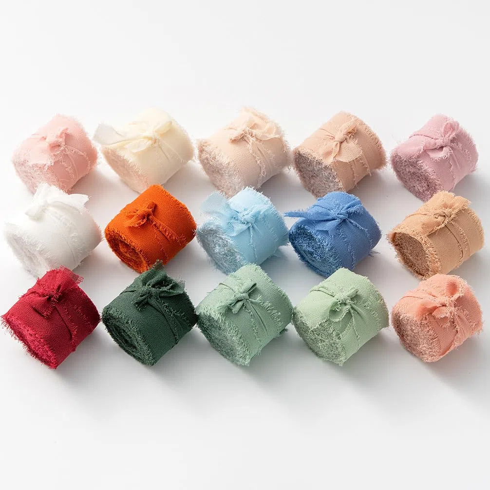 MORSUNBELA Nastro in Chiffon Rosa Antico, Nastro in Chiffon, 3,8 cm, con Frange, 19,2 m
