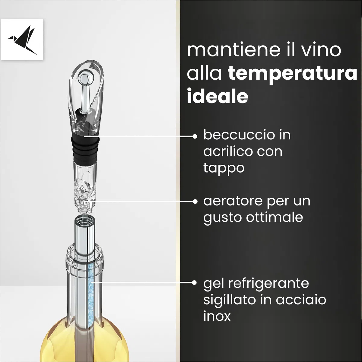 Beyond Refrigeratore per Vino in Acciaio Inox con Versatore – Refrigerante per Vino, Accessorio e Regalo per Amanti del Vino Uomo Donna | Set Refrigerante per Vino Bianco e Rosso (Set Regalo)