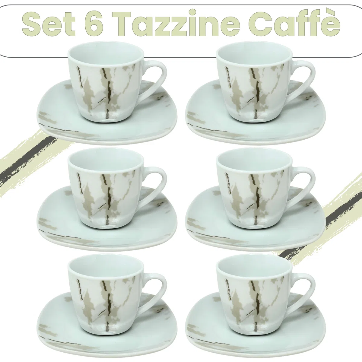 NAMAI - Set da 6 Tazzine Caffe Particolari con Piattino, Stile Autentico, Porcellana, Adatte In Lavastoviglie e Microonde, Idea Regalo (Hummus)