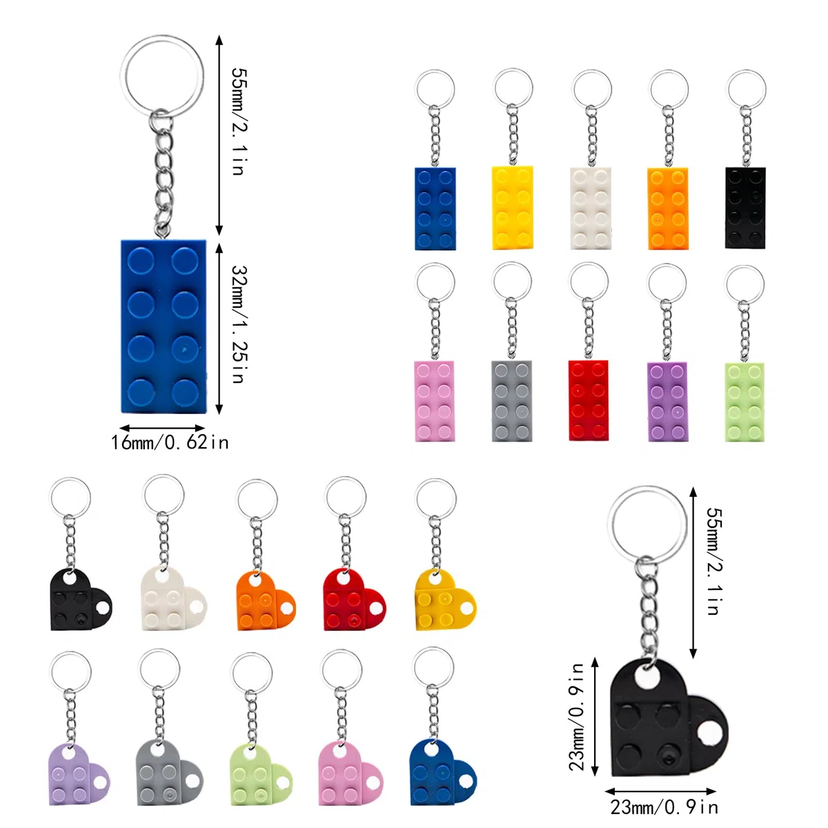 Portachiavi Mattoncini Leg 20 Pezzi Brick Keychain Heart Keyring Brick Cuore Portachiavi Blocchi Costruzione per Feste Compleanno per Bambini Premi per Bambini Articoli per Feste