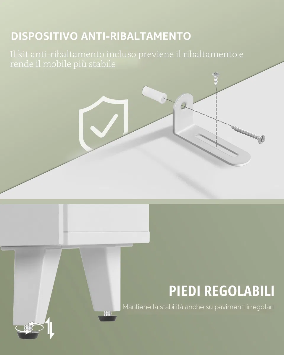 Hzuaneri Mobile Sottolavabo per Bagno, Mobiletto da Bagno, 3 Cassetti, 2 Ante, con Piedini, indipendente, moderno, 30 x 90 x 64 cm, Bianco BC29903X