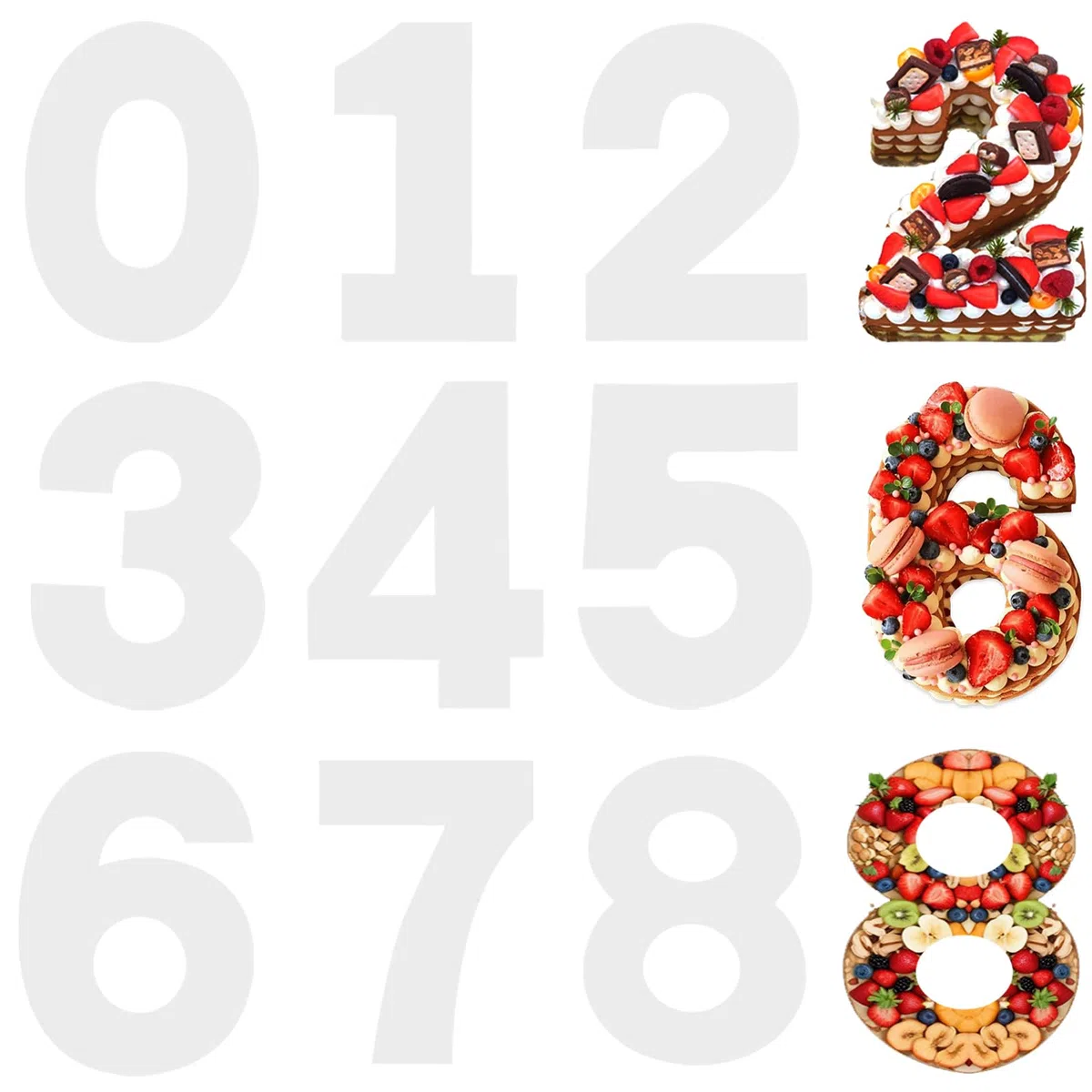Stampi per torte di grandi dimensioni, numeri da 0 a 8, stencil per torte fai da te (30,5 cm)