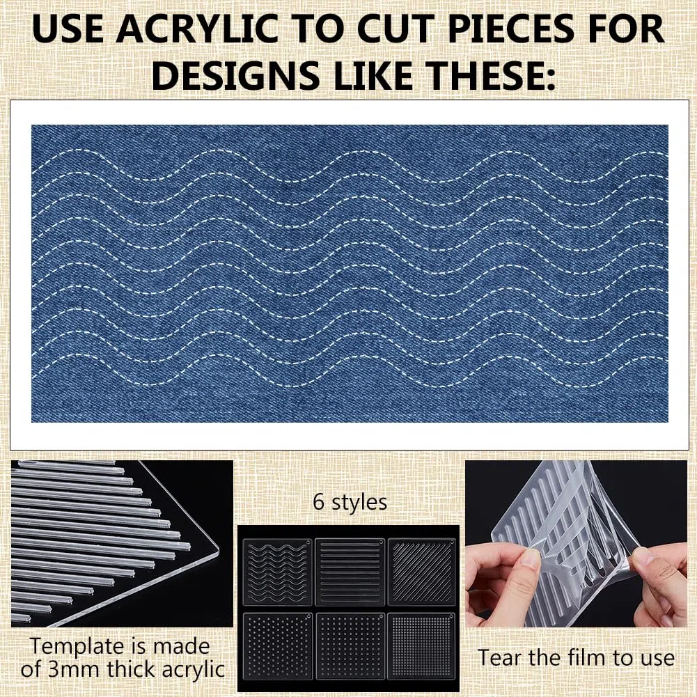 BENECREAT 6 pz. Stencil Sashiko In Acrilico, Punti, Linee, Modello di Linea di Disegno per Strumento Da Ricamo In Acrilico con Tagli per Trapuntatura A Mano e Ricamo, 3mm di Spessore