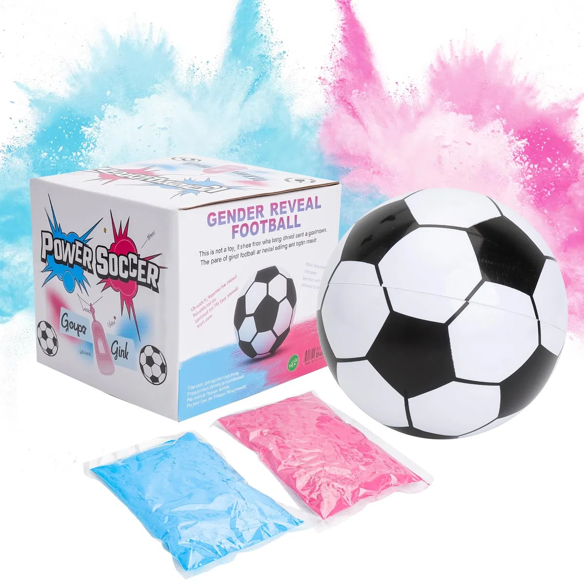 Pallone Gender Reveal 12 cm – Con polvere commestibile blu o rossa – Kit completo con 6 adesivi neri – Effetto spettacolare per foto e video, perfetto per Gender Reveal Party con fumogeni colorati