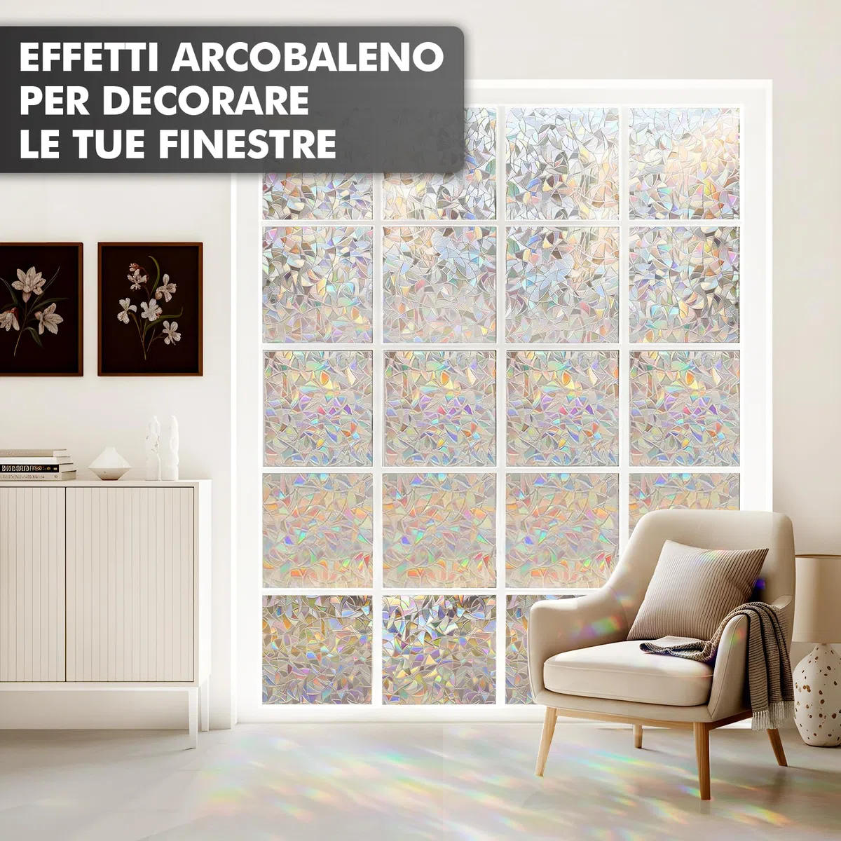 shinfly Pellicola per Vetri Finestre Decorativa, Pellicola Adesiva Vetri Elettrostatica 44.5x200cm, Vetrofanie per Finestre 3D Arcobaleno Adatto per Ufficio Bagno Camera da Letto Soggiorno Cucina