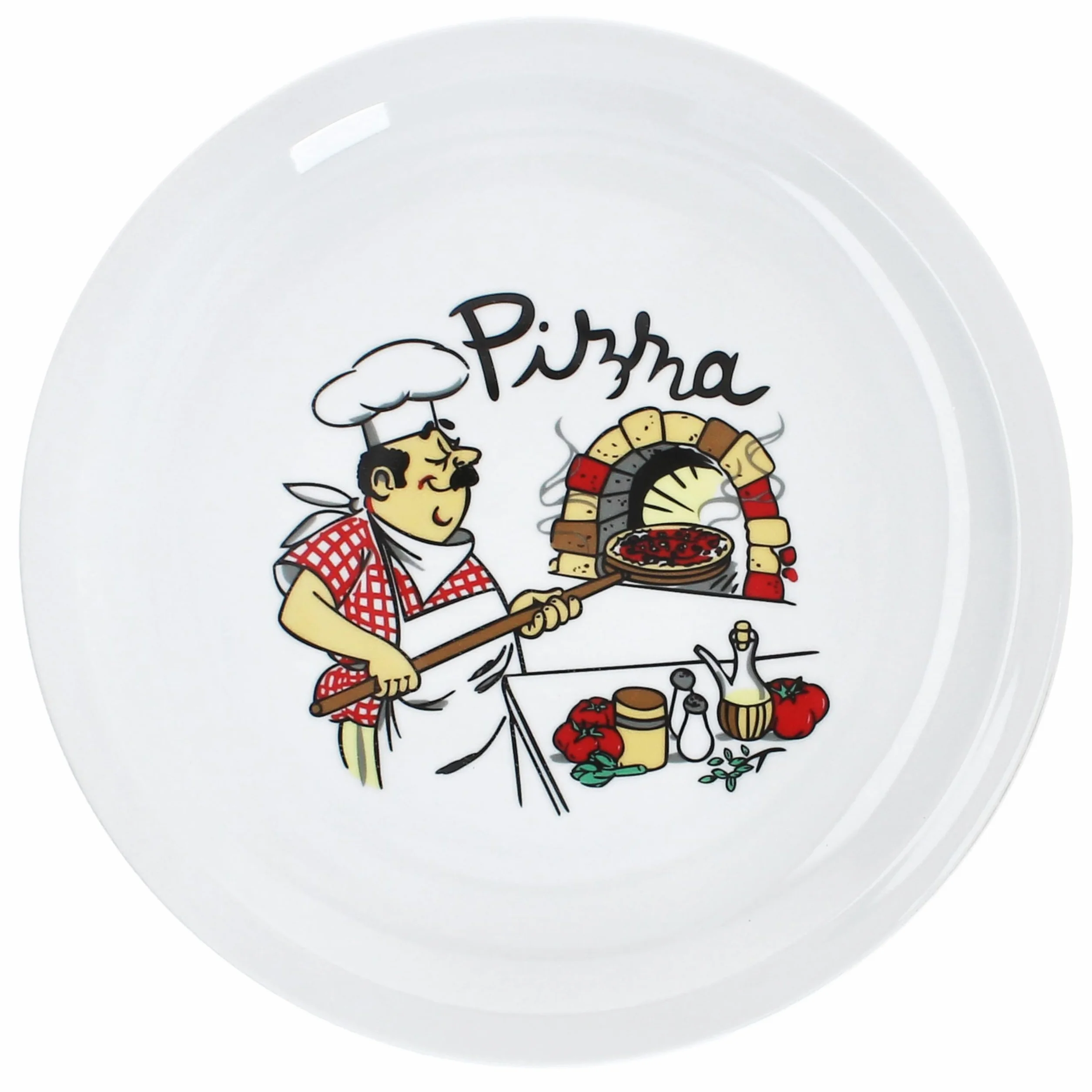 MamboCat Luigi Set di 6 piatti per pizza I Ø 30,5 cm I per 6 persone I Grandi piatti per pizza bianchi in porcellana con motivo da pizzaiolo I Per pizze o per servire I Piatti piani