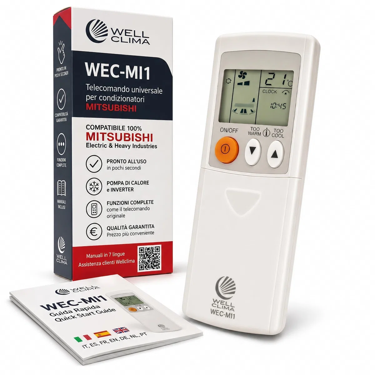 Wellclima WEC-MI1 Telecomando Universale per Condizionatori Mitsubishi, Pronto all'Uso in Secondi, Compatibile con Pompa di Calore e Inverter, Compatibilità Garantita ASIN
