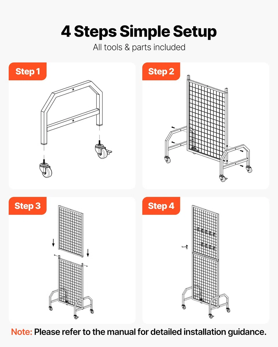 VEVOR Parete Pannello a Griglia 60 x 164 cm 1 pezzo Espositore da Pavimento con 10 Ganci, Parete a Pannello in Acciaio al Carbonio, Scaffale per Esposizione per Decorazioni, Nero