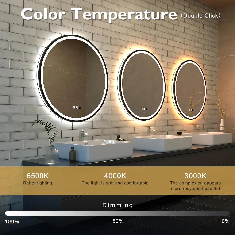 GANPE Specchio con sensore a LED, rotondo, a induzione del corpo umano, illuminato, dimmerabile, anti appannamento, impermeabile IP44, specchio da parete (60_x_60_cm)