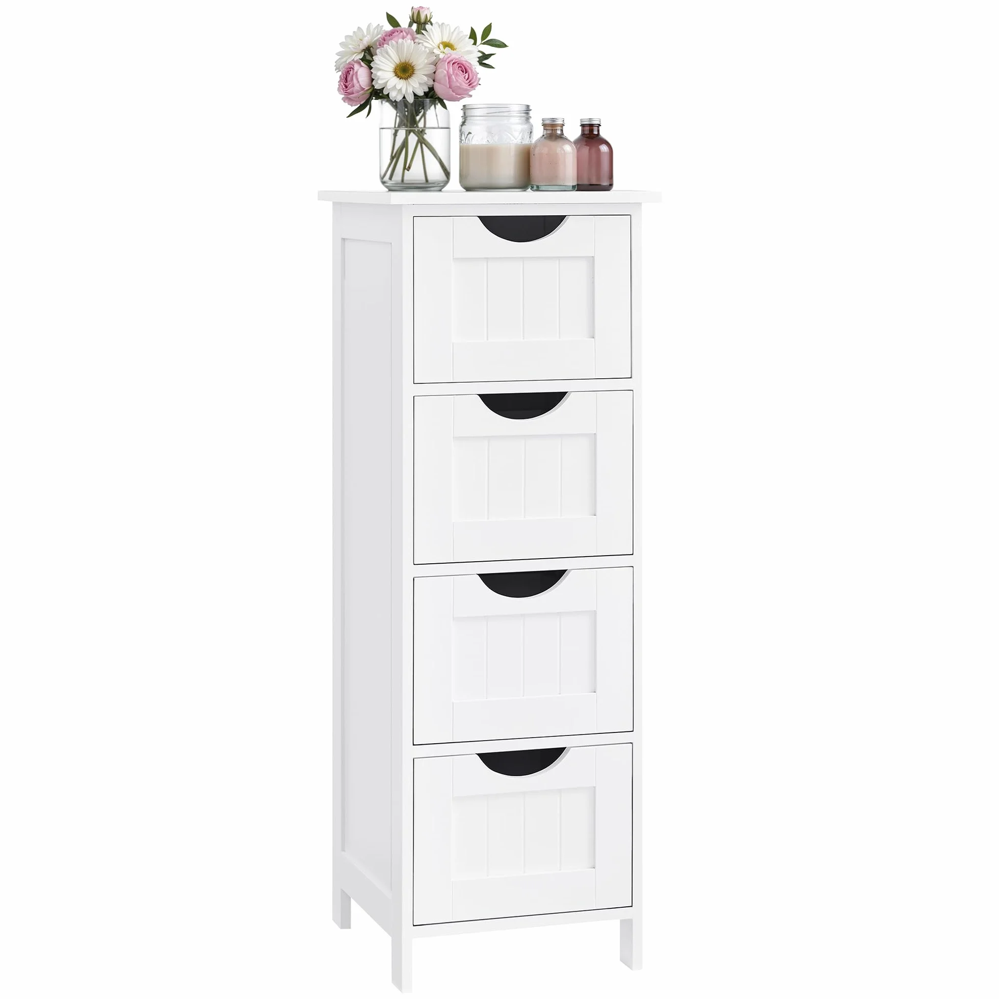 VASAGLE Mobile da Bagno, Cassettiera, Armadio Autoportante, con 4 Cassetti, 30 x 30 x 82 cm, per Bagno, Soggiorno, Sala da Pranzo, Cucina, Stile Moderno, Bianco LHC40W