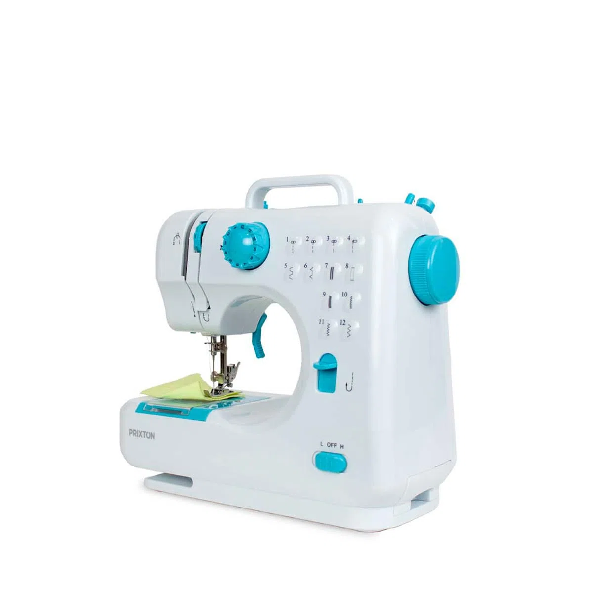 PRIXTON - Macchina da cucire portatile P110 - Cassetto per accessori - Lampada integrata - 12 punti di punti - Pedale incluso (Blu)
